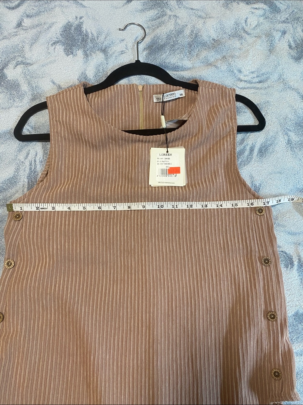 Sleeveless Ribbed Tunic with Side Button Detail - Dusty Rose - Picture 9 of 9
